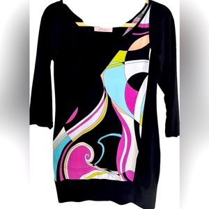 Black and colored, Mini dress or long top.